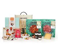San Jamón - Cesta de Regalo Gourmet Iberico, Dueñas. Chorizo e Salchichón Ibericos, Formaggio Manchego, Cioccolatini, Biscotti, Marmellata e Tè