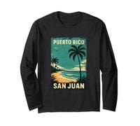San Juan Palme Spiaggia Porto Rico Vacanza Vintage Retro Maglia a Manica