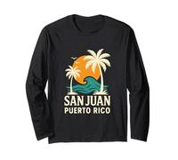 San Juan Porto Rico Tramonto Palme Oceano Onda Retro Maglia a Manica