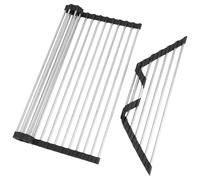 SAN LIKE Scolapiatti da Appoggio, Pieghevole e Rimovibile in Acciaio Inossidabile, 43 x 35 cm + Scolapiatti Triangolari Pieghevoli, Resistente al Calore Organizer Tappetino per tazze, frutta e verdura
