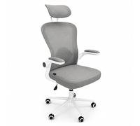 San Marco sedia da ufficio girevole con braccioli, sedia ufficio in rete con braccioli, e poggiatesta, disponibile in vari colori. (Grigio, Con Poggiatesta)