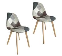 San Marco Sedie da pranzo imbottite patchwork con gambe in legno in set da 2 4 6 pz (Brown, 2)