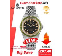 San Martin 39.5mm Orologio subacqueo da uomo Vintage effetto effetto invecchiato NH35 Orologio meccanico automatico impermeabile 200m C3 Lume SN0116 Reloj Black Bezel Leather