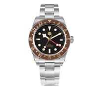 San Martin Luxury GMT Orologio da immersione automatico, quadrante nero, lunetta bicolore, cinturino in acciaio inossidabile, resistente all'acqua fino a 100 m, V 2, Lusso