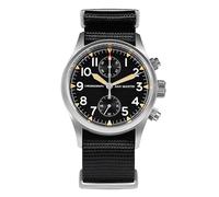 San Martin, orologio da polso da uomo, cronografo, stile vintage, al quarzo, con cinturino da 37 mm, cassa sabbiata, impermeabile, nero