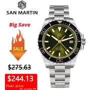 San Martin SN0136 39mm Orologio subacqueo GMT NH34 Meccanico automatico Quadrante smaltato Zaffiro Luminoso Orologio da uomo di lusso in acciaio inossidabile