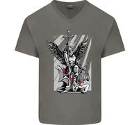 San Michael Uccisione il Diavolo Christian God Uomo Scollo A V Cotone T-Shirt