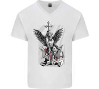 San Michael Uccisione il Diavolo Christian God Uomo Scollo A V Cotone T-Shirt