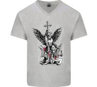 San Michael Uccisione il Diavolo Christian God Uomo Scollo A V Cotone T-Shirt