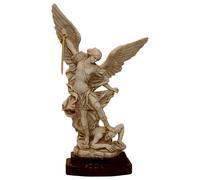 San Michele Arcangelo Scultura da Tavolo in Marmo con Base in Legno H 22cm