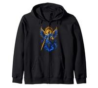 San Michele Blu Celeste Angelo Spada Scudo Arte Sacra Felpa con Cappuccio