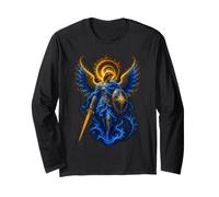 San Michele Blu Celeste Angelo Spada Scudo Arte Sacra Maglia a Manica