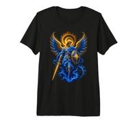 San Michele Blu Celeste Angelo Spada Scudo Arte Sacra Maglietta Premium