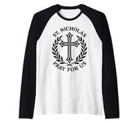 San Nicola Prega per Noi devozionale Cristiano cattolico Maglia con Maniche Raglan