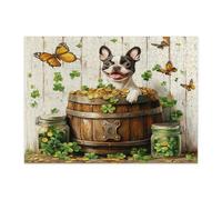 San Patrizio Boston Terrier Dog Puzzle per adulti 500 pezzi, puzzle rustici divertenti in legno stampati con cuccioli, decorazioni per animali domestici per l'intrattenimento domestico