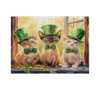 San Patrizio Devon Rex Cat Jigsaw Puzzle per adulti 500 pezzi, puzzle divertente in legno con gattino, trifoglio, decorazione stampata per intrattenimento creativo