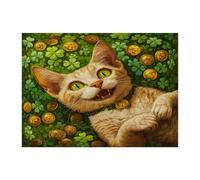 San Patrizio Devon Rex Cat Jigsaw Puzzle per adulti 500 pezzi, Shamrock Kitten Puzzle in legno stampato, trifoglio Pet Pattern Decorazioni per feste di intrattenimento
