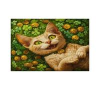 San Patrizio Devon Rex Cat Puzzle per adulti 1000 pezzi, Shamrock Kitten Puzzle in legno stampato, trifoglio Pet Pattern Decorazioni per feste di intrattenimento