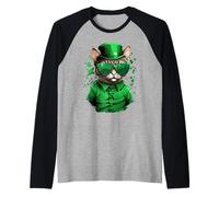San Patrizio Gatto Uomini Donne Ragazzo Ragazze Trifoglio Irlandese Gatti Maglia con Maniche Raglan