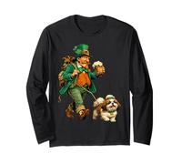 San Patrizio Leprechaun con Birra Che Cammina Shih Tzu Cane Maglia a Manica
