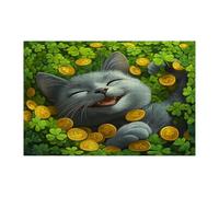 San Patrizio - Puzzle con gatto blu russo per adulti, 1000 pezzi, puzzle in legno stampato con trifoglio, decorazioni per feste di intrattenimento