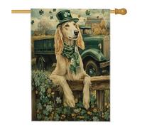 San Patrizio Saluki Dog Front Yard Backyard Vertical House Bandiere 28x40 Double Face per esterni, Farmhouse Truck Puppy Home Stampato Bandiera, Rustico Pet Home Outdoor Decorazione