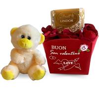 San Valentino - 200gr Lindor Assortiti + Cesto in Feltro + Peluche +Rose Velluto