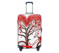 San Valentino Bike Tree Red Heart Cycle Stampa Copri bagaglio Copri valigia elastico lavabile Copri valigia antigraffio Custodia da viaggio Custodia protettiva per bagagli per bagagli da 18-32 polli