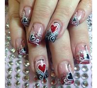 San Valentino Breve Unghie Finte Con Glitter Linee E Cuore Modello Premere Su Acrilico Artificiale 24Pcs San Valentino Nail Art