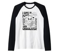 San Valentino Carino Alieno Cioccolato Pace Segno Amore Grafico Maglia con Maniche Raglan