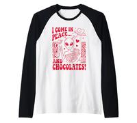 San Valentino Carino Alieno Cioccolato Pace Segno Amore Grafico Maglia con Maniche Raglan