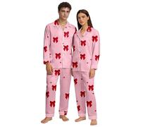 San Valentino, con motivo floreale a cuore, maglietta a maniche lunghe e pantaloni, comodo set da notte da donna con stampa a cuore, materiale morbido per le giornate fredde, abbigliamento ideale per