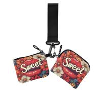 San Valentino Fiori Labbra Rosse Dolci Donne Sacchetti di Moneta Titolare di Carta Minimalista Borsa Della Moneta Portafoglio Borsa con Cerniera Tasca per Lavoro 2 Confezioni portatarjetas para