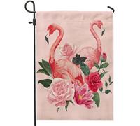 San Valentino Flamingo bandiera giardino tropicale costiera peonia floreale foglia moderna rosa lino esterno verticale doppio lato pinne su portico recinzione patio prato festival anniversario