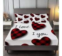 San Valentino Forma Di Cuore Testo Lenzuola Una Piazza e Mezza con Angoli Colore Chiaro, 180 x 200 cm Lenzuola in Microfibra con Angolo Fino a 30 cm, Set completo da letto con 2 federe