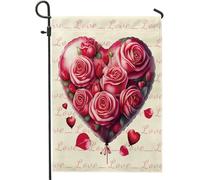 San Valentino giardino bandiera cuore fattoria vintage fiore rosa palloncino lettera amore giallo lino arredamento segno verticale dimensioni standard piccolo patio esterno portico giardino cortile