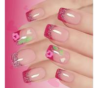 San Valentino Glitter Cuore Fiamma Francese 24 PZ Breve Quadrato Blush ABS Per Le Donne Partito Quotidiano Attacca Rapidamente San Valentino Glitter Un