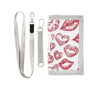 San Valentino Labbra Cuori borsa a tre ante per le donne unico casual fermasoldi con cordino billetera minimalista para hombre, 1 size