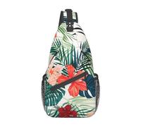 San Valentino Love Heart Elegante Diagonale Torace Zaino Tempo Libero Zaino Piccola Borsa Viaggio Lavoro Casual, Foglie Di Pianta Con Fiori Di Ibisco, Rozmiar uniwersalny