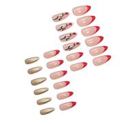 San Valentino Mandorla Acrilico Press-On - Copertura Completa Lucida Punta Francese Arte Decor