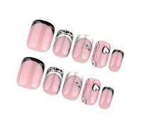 San Valentino Premere Su Unghie Francese Punta Corta Piazza Artificiale Unghie Con Cuore Disegni Manicure Unghie Accessori