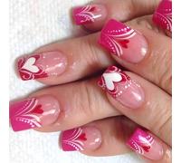 San Valentino Premere sulle unghie con cuori colorati Stick On Nails acrilico lucido quadrato unghie finte per donne ragazze