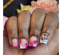 San Valentino Premere sulle Unghie Stampa Lettera Breve Piazza Unghie Finte Set Stick on Unghie Manicure Unghie Art