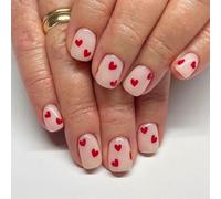 San Valentino Press On Nails Breve Piazza Unghie Finte Cuore Disegni Stick On Finitura Lucida Artificiale Facile Indossare Nail Tips
