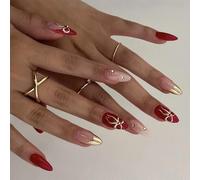 San Valentino Press On Nails Mandorla Unghie Finte Punta Francese Con Archi 3D Disegni Full Covers Stick On Nails Per Le Donne