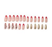 San Valentino punte francesi premere sulle unghie mandorla con motivi di rosa coperture complete falso acrilico bastone su 24pcs unghie artificiali