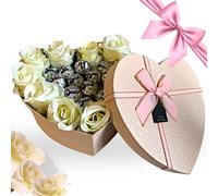 San Valentino Scatola a Cuore con Rose Artificiali Bianche + 120gr Baci Perugina