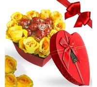 San Valentino Scatola a Cuore con Rose Artificiali Gialle + 130gr Lindt Latte
