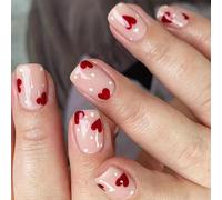 San Valentino Stampa Cuore Breve Stampa Sulle Unghie Set Stick Su Manicure Arte Per Look Elegante 24 Pcs Quick Manicure Set