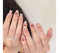 San Valentino Stampa Sulle Unghie Quadrate Corto Artificiali Design Cuore Acrilico False Nails French Stick Sulle Unghie